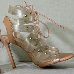 Jessica Simpson Nude and Gold Studded Heels